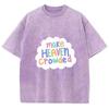Cute Colorful Clouds Letter Print Women's Washed T-Shirt Cotton Oversized Loose Unisex Short Sleeve Fashion Simple Top
