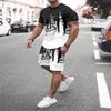 Summer Trend Fashion Men's Gradient Short-Sleeved Shorts Set 3D Print Retro Sports T-Shirt Two-Piece Men Streetwear Sportswear