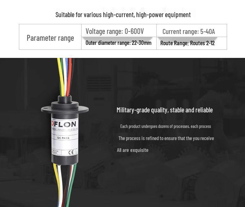 High-Power Conductive Slip Ring: 2 Connectors, 36 Large Brushes, 6A to 12-Way Carbon Brush Collector