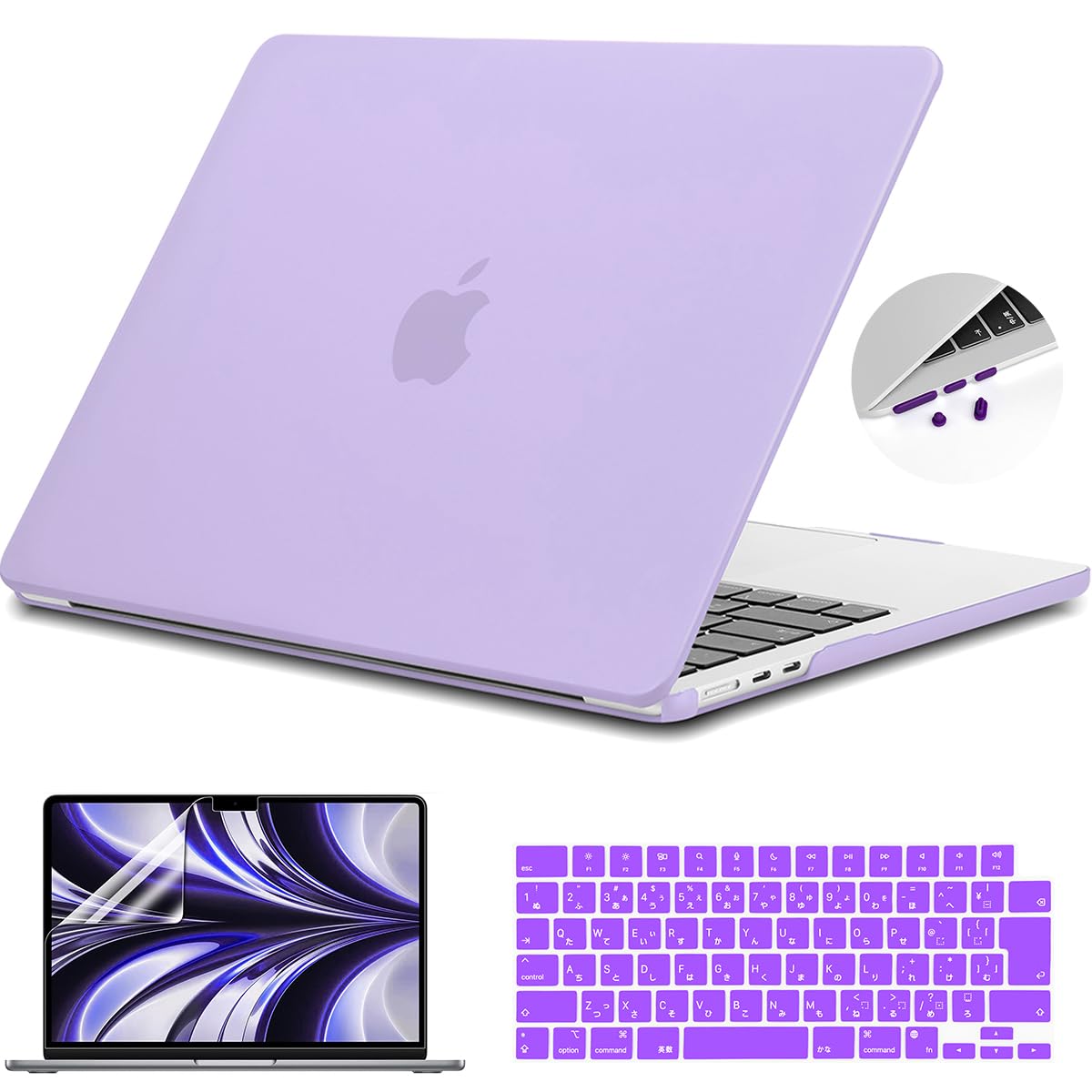 

Чехол Teryeefi для MacBook Air 13, совместимый с 2022 2024 2025, противоударная защитная накладка, JIS Японская накладка на клавиатуру, защитная матовая накладка для ЖК-дисплея, светло-фиолетовый