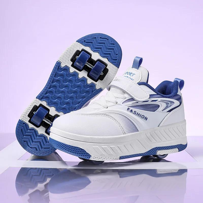 Children's Deformation Roller Skating Shoes 4 Wheel Skating Shoes Flying Roller Skate Sports Wheel Shoes Dual-use Racing Sneaker