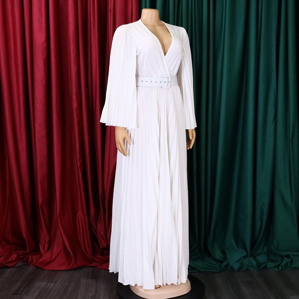 Ευρωπαϊκό & Αμερικανικό Γυναικείο Σέξι Μακρύ Βραδινό Φόρεμα με V Λαιμόκοψη και Πλισέ Λεπτομέρειες