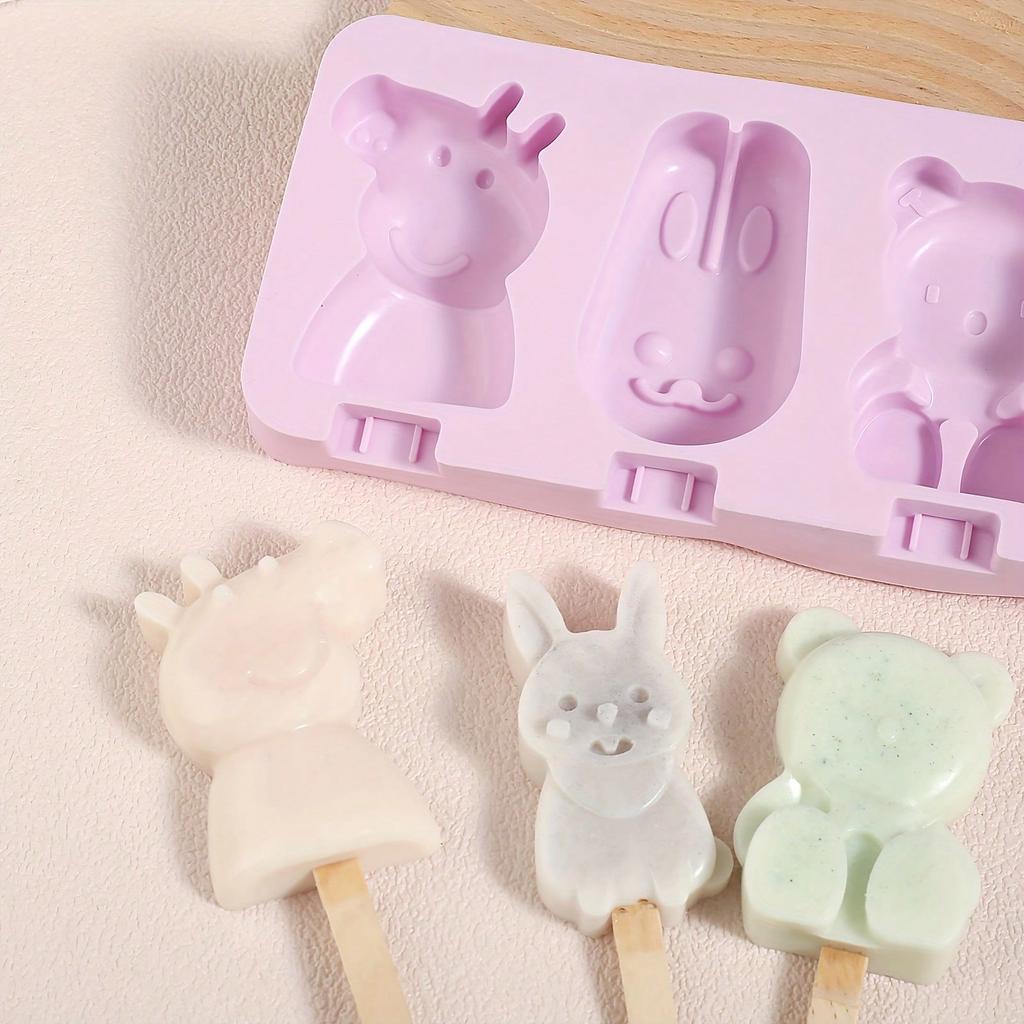 Animal Shape Silicone Ice Cream Molds Foldable, Non-Stick, Temperature Safe - Make Popsicles, Pudding