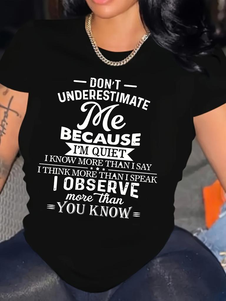 Letter Print Crew Neck T-shirt, Casual Short Sleeve Top for Spring & Summer, Women's Clothing