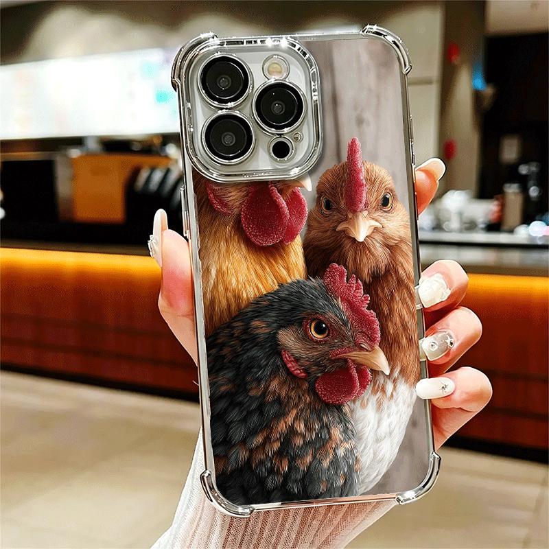 Chicken Hen Rooster Plating Phone Case For Iphone 16 17 Pro Max Air 16E 14 15 Plus 12 13 Mini Anti-Fall Airabag Cover