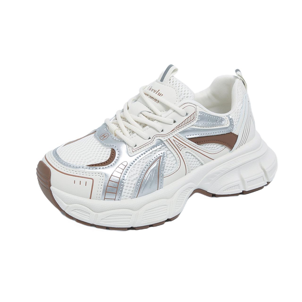 

2025 весна и лето новые маленькие кроссовки на толстой подошве с сеткой, дышащие, взрывные спортивные 40 хаки