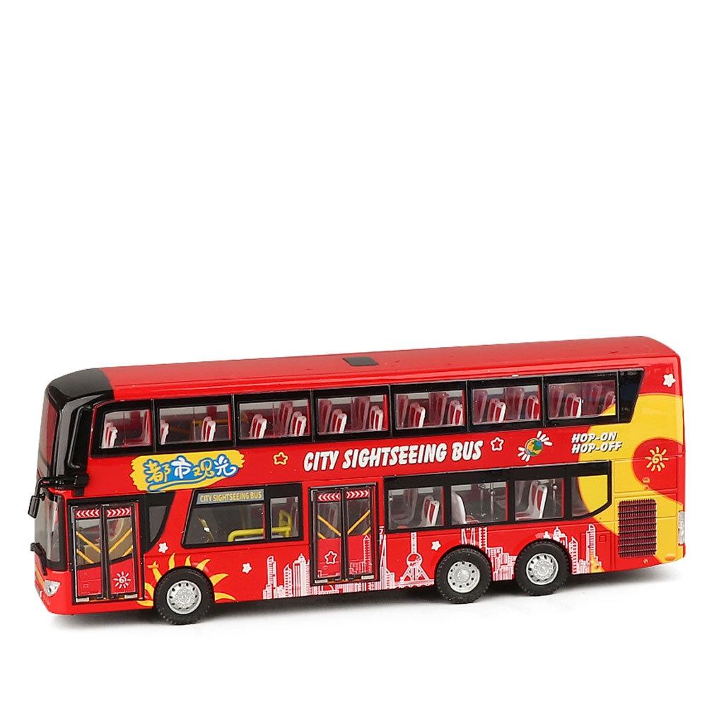 1:42er Maßstab Doppeldecker Spielzeugbus, Stadtrundfahrt Metalllegierung Modellauto Pull-Back Geräusch & Licht Sammlung Für Jungen, Kind