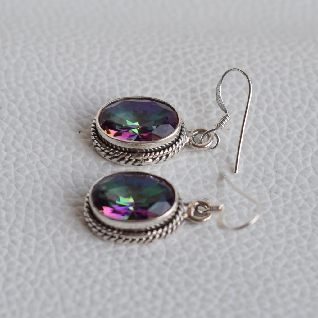 Mystische Topas Ohrringe, Oval 925 Sterling Silber, Handgefertigter Edelsteinschmuck