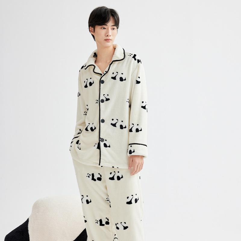 

Женская утолщенная пижама из кораллового флиса - Уютная домашняя одежда с отложным воротником для осени и зимы XL (Men 135-160 lbs)