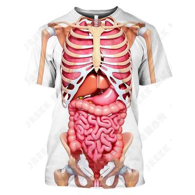 Tricou bărbătesc schelet organ intern imprimat 3D, tricou cu mânecă scurtă cu diagramă structurii corpului uman, tricou amuzant de vară