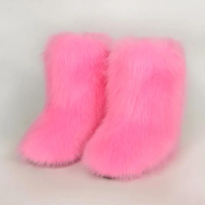 Fashion 2024 New Comfortable Imitation Raccoon Fur Snow Boots with Midsole for Women's Winter Warmth and Comfort, Hairy Women's Boots