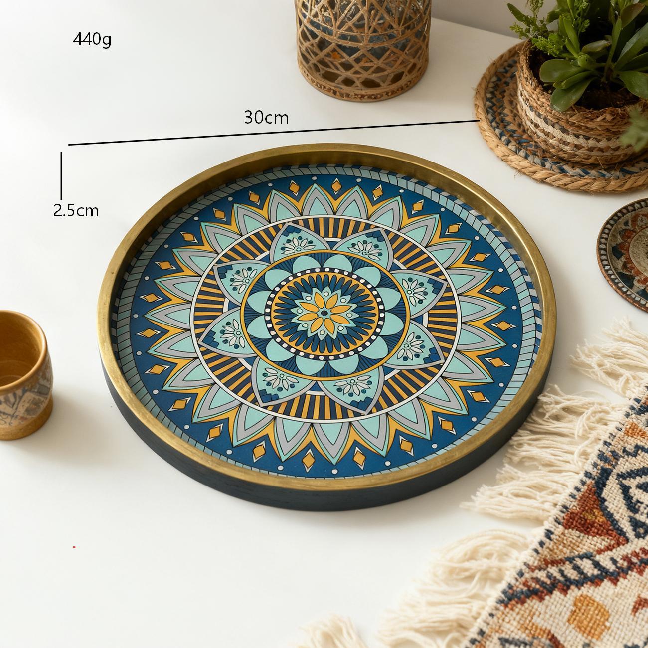 

Creative painted wooden storage tea tray,light luxury round storage piece European tray personalized kitchen and bathroom tray