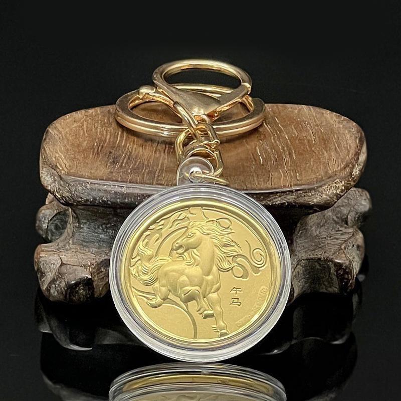 Coin Decoration Keychain 2026 Zodiac Horse Gold Color Commemorative Medal Year Of The Horse Small Gift Metal Crafts Souvenir