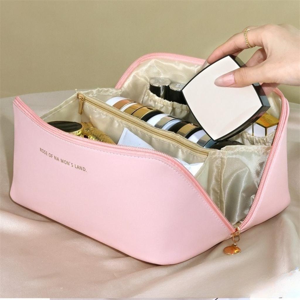 Large Capacity Men's and Women's Toiletries Bag, Portable for Outdoor Use, Waterproof PU Makeup Bag, Simple Business Travel Handbag Storage Bag