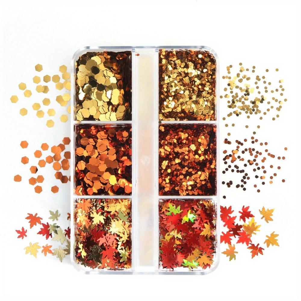 

6 Grid Autumn Golden Maple Leaf Nail Art Glitter Decoration for Nail Design and DIY Manicure Beauty Accessories for Fall Season
