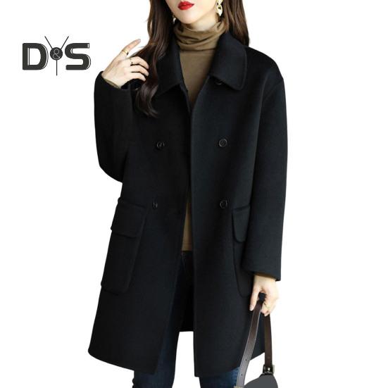 

Женская куртка с отложным воротником, длинными рукавами, двубортная ветровка, свободные карманы, средняя длина, для путешествий и поездок на работу, пальто 2XL чёрный