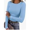 New women's long-sleeve stretch round-neck ribbed shirt, slim-fit casual basic top