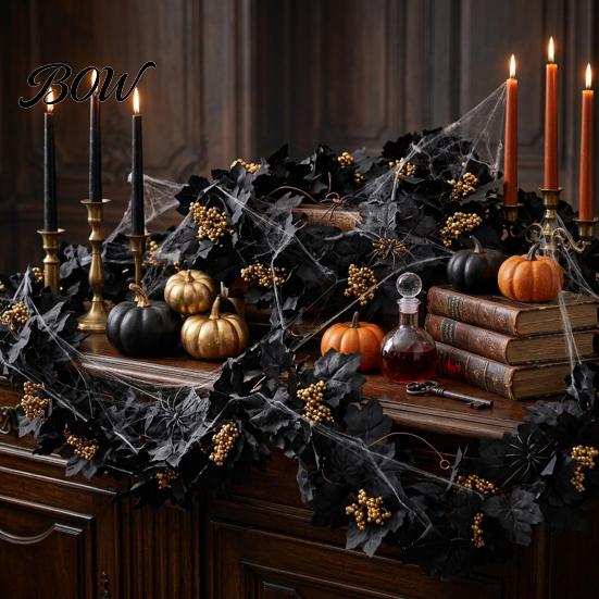 Halloween Party Supplies Artificial Maple Leaf Vine Decor, Fall Wall Hanging Garland Seasonal Decorations for Scene, Spooky Thanksgiving Home Ornament