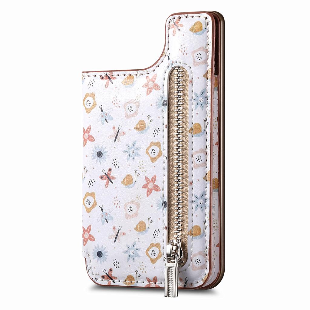 1Pc Flower Painted Phone Case Card Holder With PU Leather Back Sticker Card Bag Portable Adhesive Universal Zipper Wallet Deskto