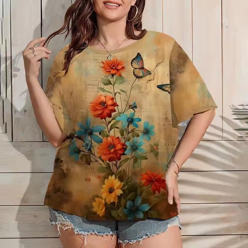 

Summer Women s T Shirt Retro Ethnic 3D Print Outdoor Casual Round Neck Short Sleeve T Shirt Daily OverSize Women s Clothing XL