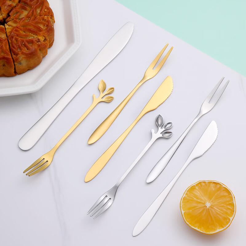 Ruhan Golden Leaf Stainless Steel Dessert Fork Set