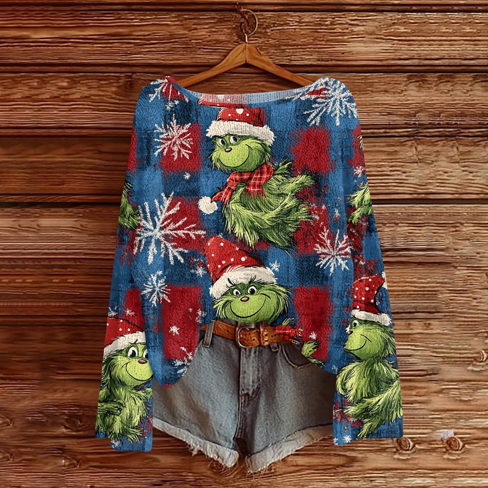 

Womens Fall Sweaters Long Sleeve Print Tops Pullover Sweaters Loose Dressy Casual Basic Clothes L синий