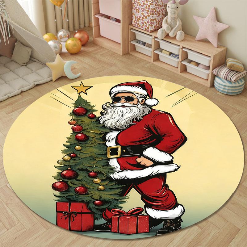 Decorative Round Botanical Multicolor Accent Rug, Non-Slip Floor Mat for Bedroom