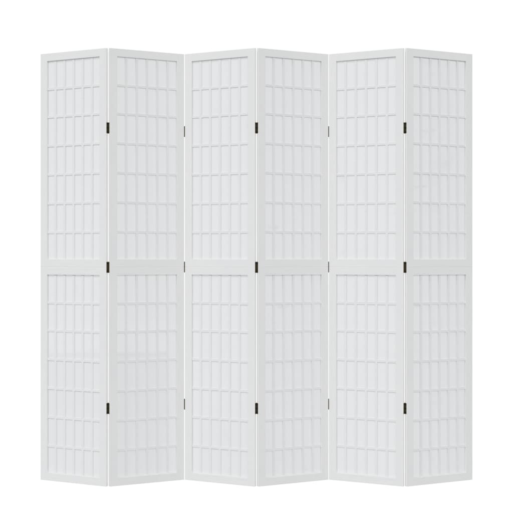 Vidaxl Room Divider, 6-Panel, White, Solid Paulownia Wood