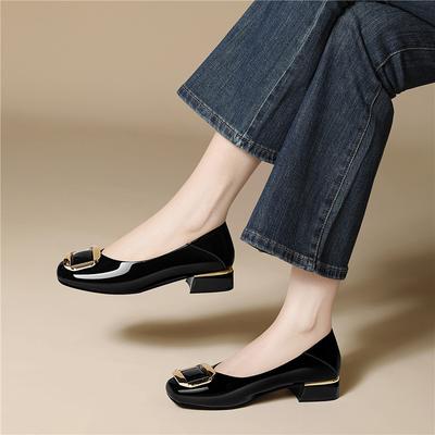 Fashion Black Single Shoes Spring New Square Head Fashion Low Heel Commuter Shoes Women's Skirt One Pedal Light Shoes