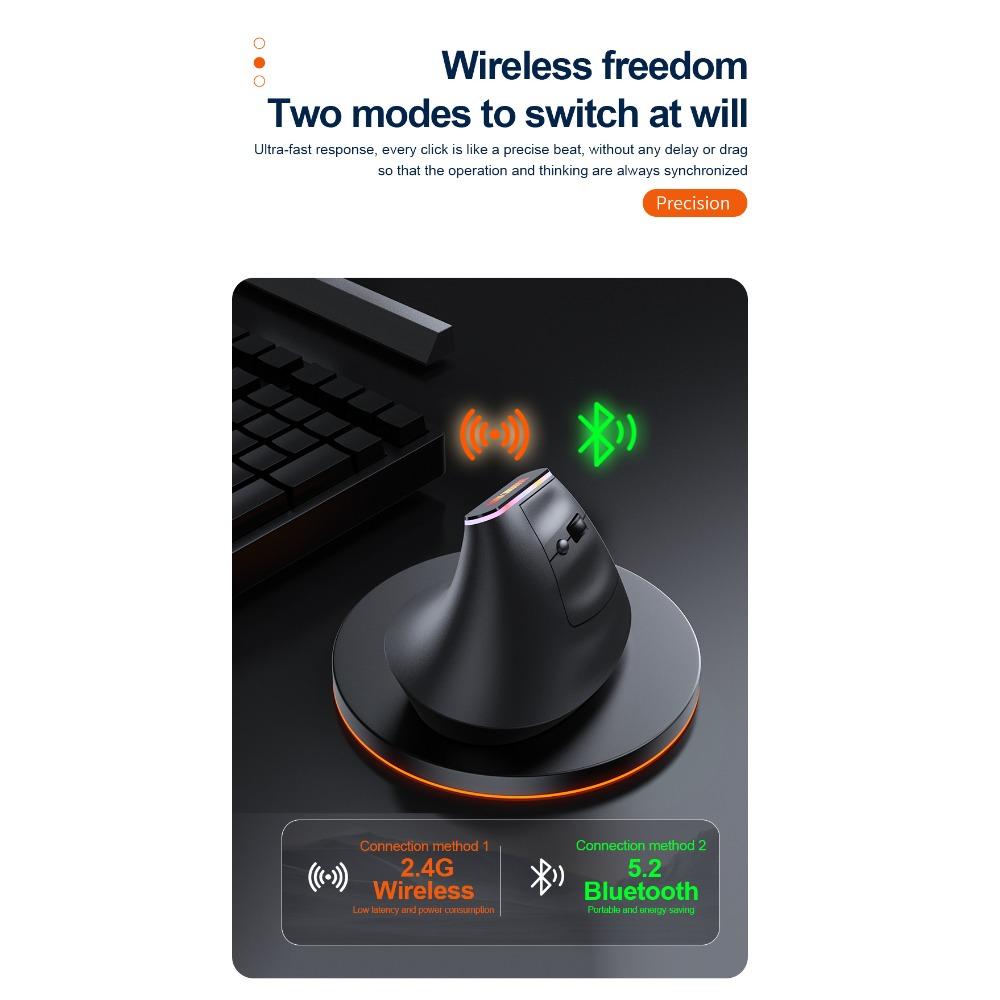RGB luminous mouse ergonomic design vertical vertical Bluetooth BT + 2.4G dual-mode Bluetooth wireless mouse