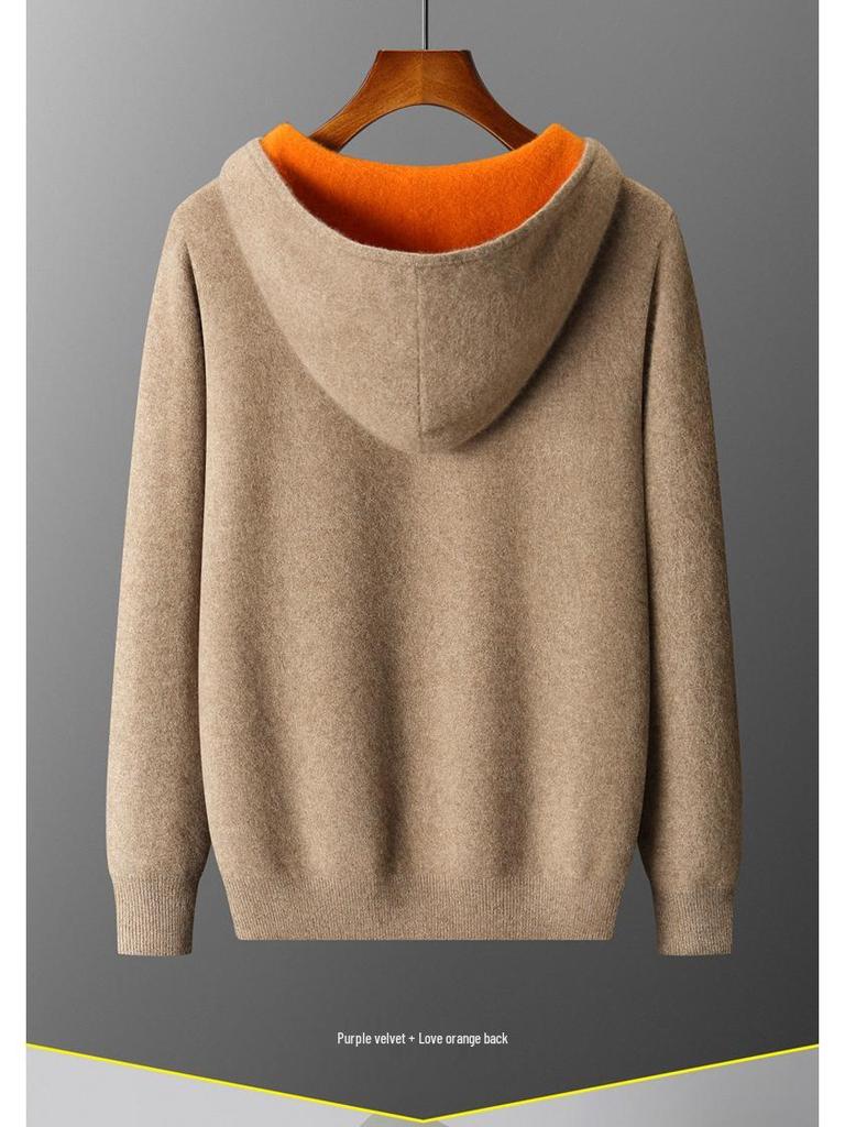 Men's Zipper Hooded Wool Cardigan - Thick Knitwear for Autumn/Winter