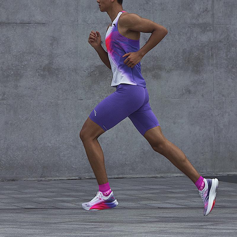 Anta Color Block Pullover Round Neck Vest And Elastic Waist Shorts Sports Leisure Set Men Sets Pure-White Grass-Purple 152355207-1