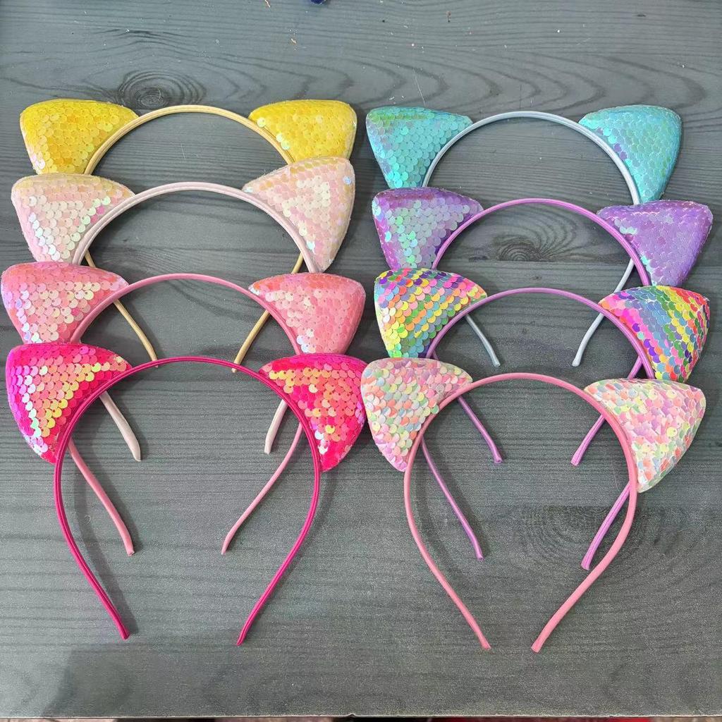 Sequin Cat Ear Headband for Kids - Cute Cartoon Princess DIY Fabric Accessory