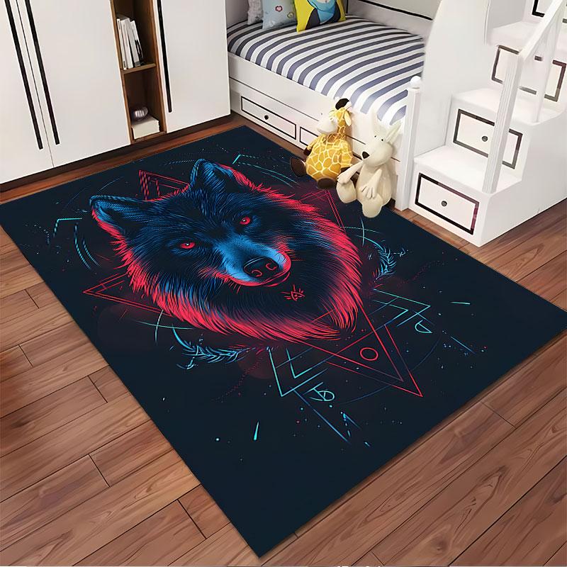Neon Wolf with Geometric Design Suitable As a Non-slip Mat for the Living Room or Bedroom Sofa