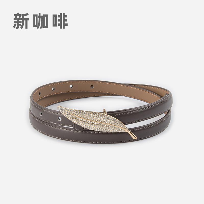 

Кожаный женский тонкий ремень из коровьей кожи, инкрустированный стразами, женский элегантный простой пояс в гонконгском стиле с юбкой и платьем 105cm