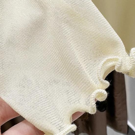 Women Summer Bottoming Tops Round Neck Long Sleeve Mesh Perspective Tops Sun Protection Inner Tops Daily Wear