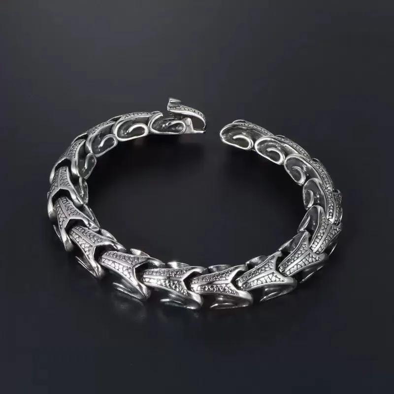 New Hip-hop Retro Dragon Bone Bracelet Front and Back Chain Engraved Double-headed Snake Cobra Cold Style
