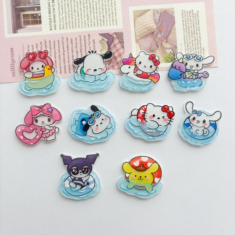 10Pcs New Acrylic Kawaii Cartoon Anime Summer Fun Series Clip Book Diy Jewelry Party Children Gift Hairpin Accessories A105
