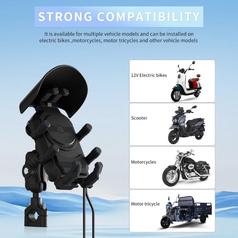 Motorcycle Phone Mount with 15W Wireless Charging & Vibration Dampener,AntiTheft, AntiShake, Adjustable Phone Holder