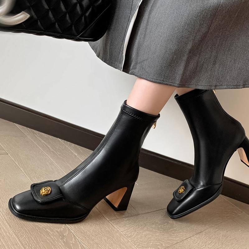 Fashion New Women's High Quality Zipper Design High Heels Womens Boots Trend Metal Decoration Casual Party Autumn Women's Ankle Boots