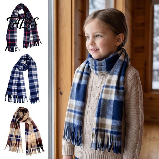 Warm Lightweight Velvet Scarf Double Sided for Kids, Soft Thickened Plaid Neck Warmer Unisex Winter Boys and Girls, Comfortable Wrap Outdoor