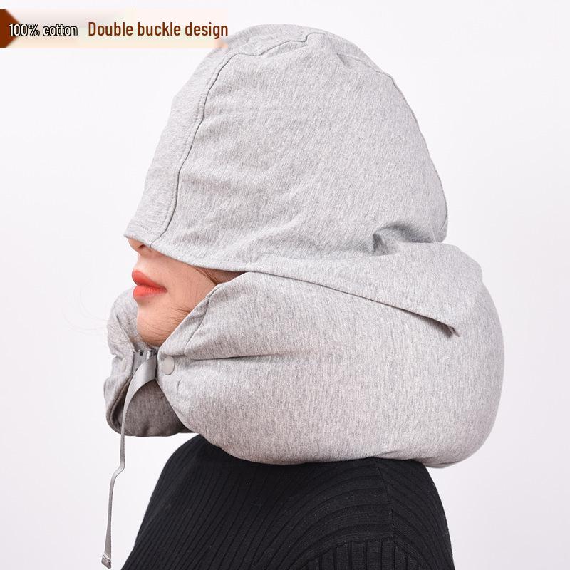 Particle U-Shaped Hooded Neck Pillow: Multi-functional, Light-Blocking, Breathable, for Airplane Nap & Lumbar Support