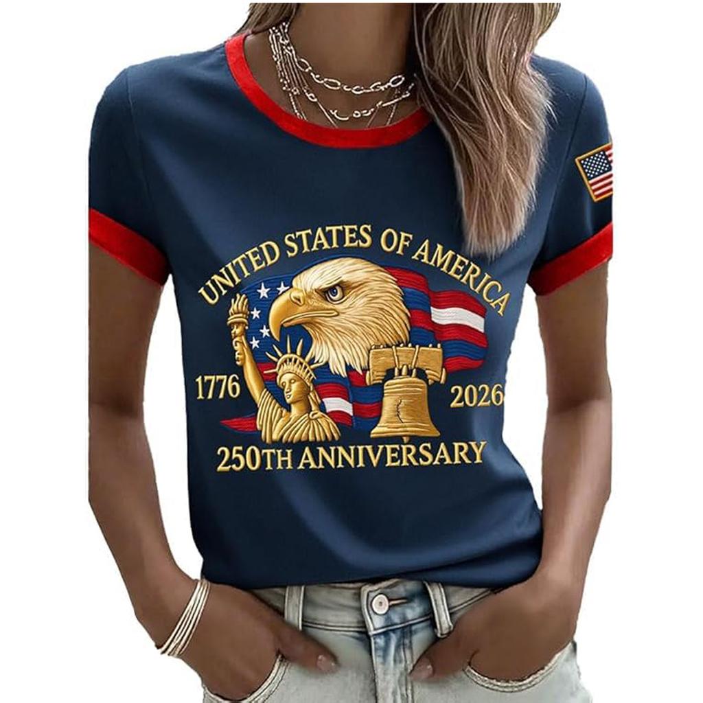 T-shirt à manches courtes et col rond décontracté pour femme avec imprimé