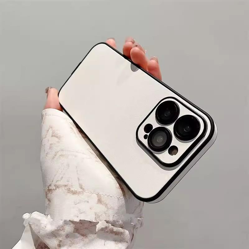 Solid Leather Texture Full Coverage Phone Case With Built In Lens Film For Apple Iphone