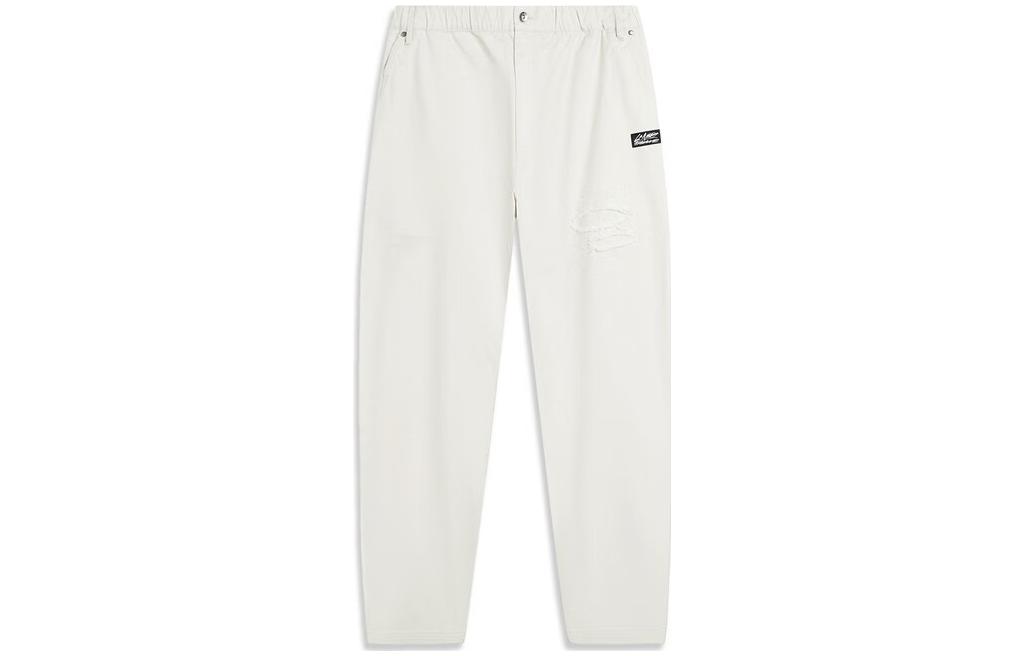 Li Ning Skateboard Casual Pants Men s Pearl White Moderate Straight Fit Pants AKXT131-2 L