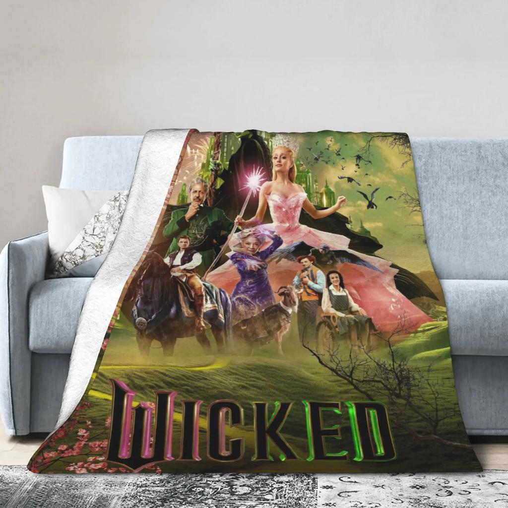Elphaba  Glinda Wicked Movie Warm Plush Throw Blanket for Kids and Adults Flannel Couch Bedspread Sofa Cover