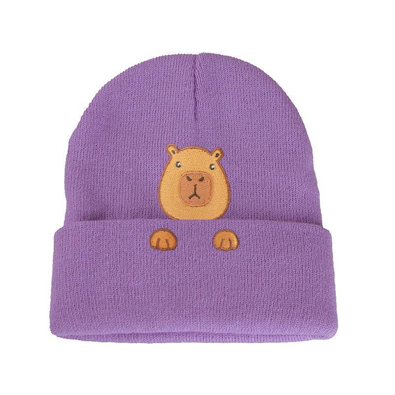 Capybara Embroidered Flower Knitted Hat Versatile Wool Hat Outdoor Cycling Thermal Hat