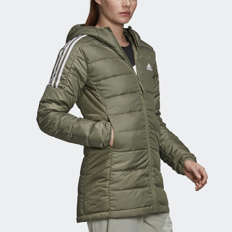 adidas Damen Essentials Leichter Daunen-Parka mit Kapuze Legacy Green GH4591
