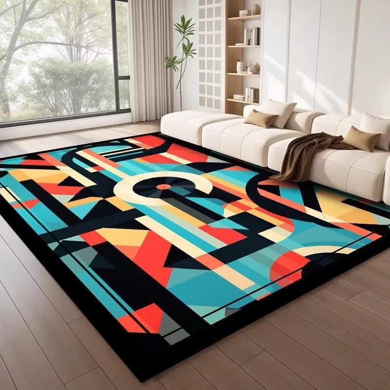 Nordic Style Geometric Large Rugs for Living Room Modern Decoration Home Carpet Light Luxury Bedroom Rug Non-slip Washable Mat