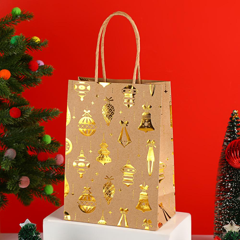 StoBag Christmas Kraft Paper Gift Bags Metallic Print Gift Wrapping Bags Paper Shopping Bags for Sweets Holiday Candy Treat